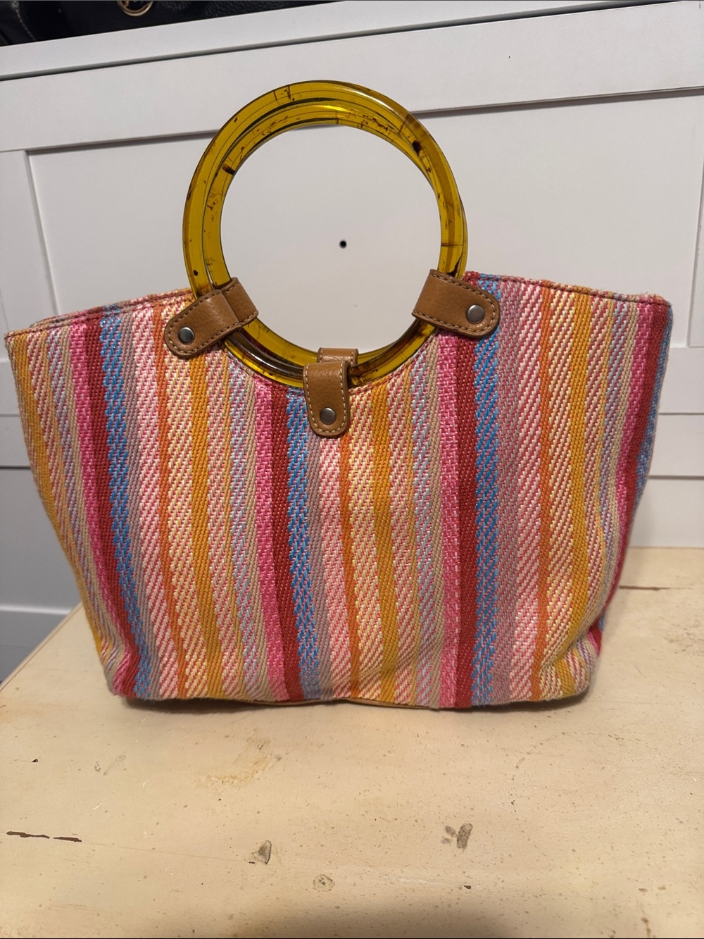 Relic Multicolor Striped Tote with Amber Circle Handles